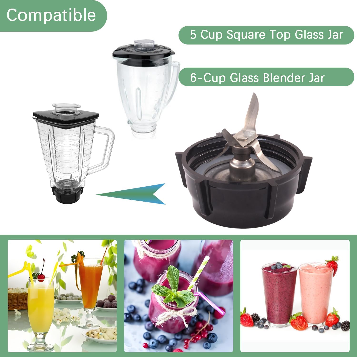 for Oster Blender Replacement Parts Blender Ice Blade with Jar Base Cap and Two Rubber O Ring Seal Gasket Compatible With Oster Osterizer Blender Accessories