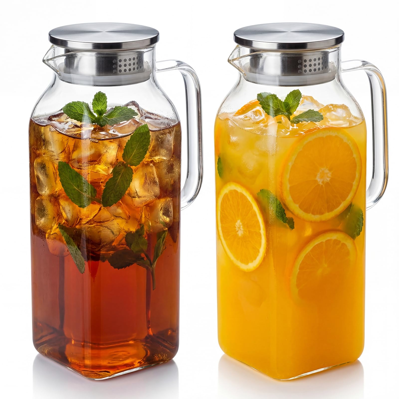 Photo 1 of 2-Pack 0.5 Gallon Glass Pitcher with Lid & Spout, Borosilicate Carafe for Hot/Cold Drinks, Large Iced Tea Water Jug with Handle, Fridge Safe & Dishwasher Safe