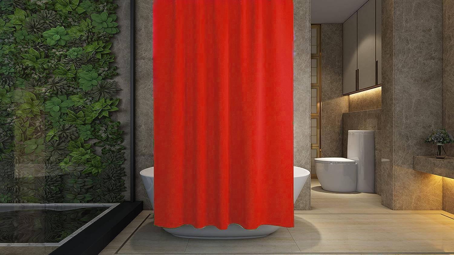 Shower Curtain - Made of PEVA, Water Repellent, Mildew Resistant, 180x180cm, 71x71inch, Rail Hooks,Feather Light, Ultra-Thin, Wet Rooms, Shower, Bath, Plain, Vibrant Colours (Red)