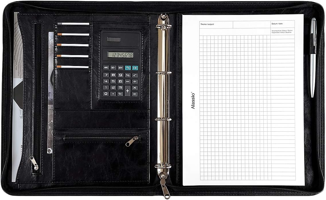 Spicers Conference 25mm Marble Effect Ring Binder with A4 Calculator Writing Pad - Black, Ringbuchmappe MASSA - Lederimitat