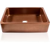 Sinkology Lange 32 in Copper Farmhouse Sink, Apron Front Single Bowl | Hand-hammered 17-gauge solid copper, fits 36 in cabinet, undermount apron install