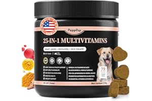 POPPAW 25-in-1 Dog Multivitamin Chews – All-in-One Daily Vitamins & Supplements for Dogs, Joint Support with Glucosamine MSM, Omega-3 Skin & Coat, Gut, Heart & Brain, All Breeds & Ages, Chicken, 90 Ct