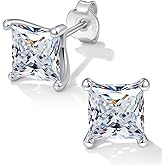 Moissanite Earrings - 0.8-5CT Square Cut Flat Back Studs Hypoallergenic 925 Sterling Silver Earrings 18k White Gold Plated Gift for Women Men