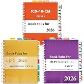 Index Tabs for CPT, AAPC Version ICD-10-CM &amp; HCPCS Level II 2026, 3 Set Bundle, Complete Book Tabs Set (Book not Included), Color-Coded with Code Ranges, Laminated &amp; Waterproof &amp; Repositionable