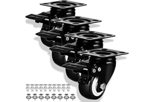 GCFOIR Casters Wheels Set of 4 Heavy Duty Swivel Casters 2" Double Locking Castor Wheels Set with Brake Industrial Polyurethane Metal Wheels for Workbench, Furniture, Cabinet, Wood Box, Outdoor Plate Casters
