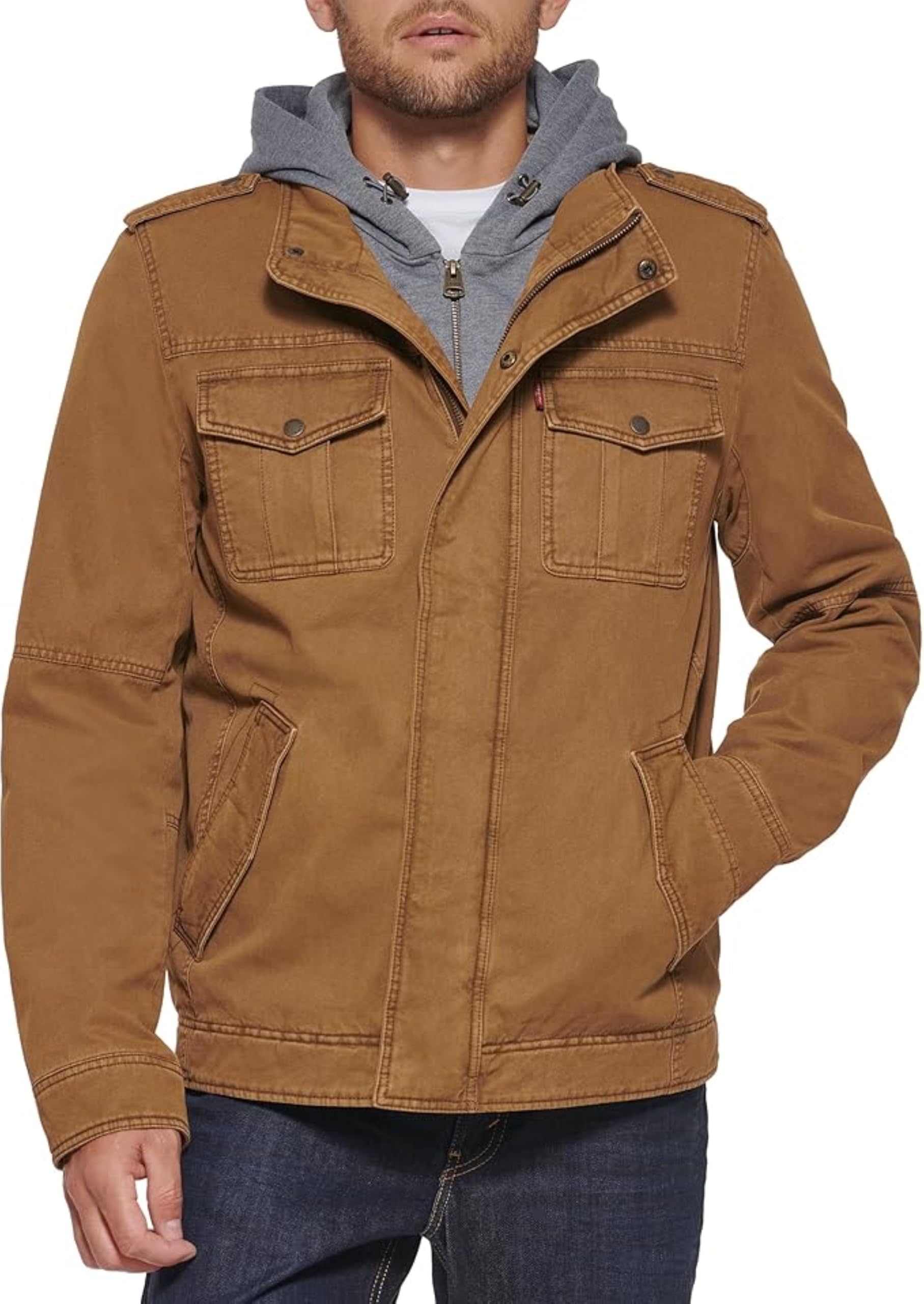 Levi's mens Washed Cotton Hooded Military Jacket, Brown, 3X-Large US Image