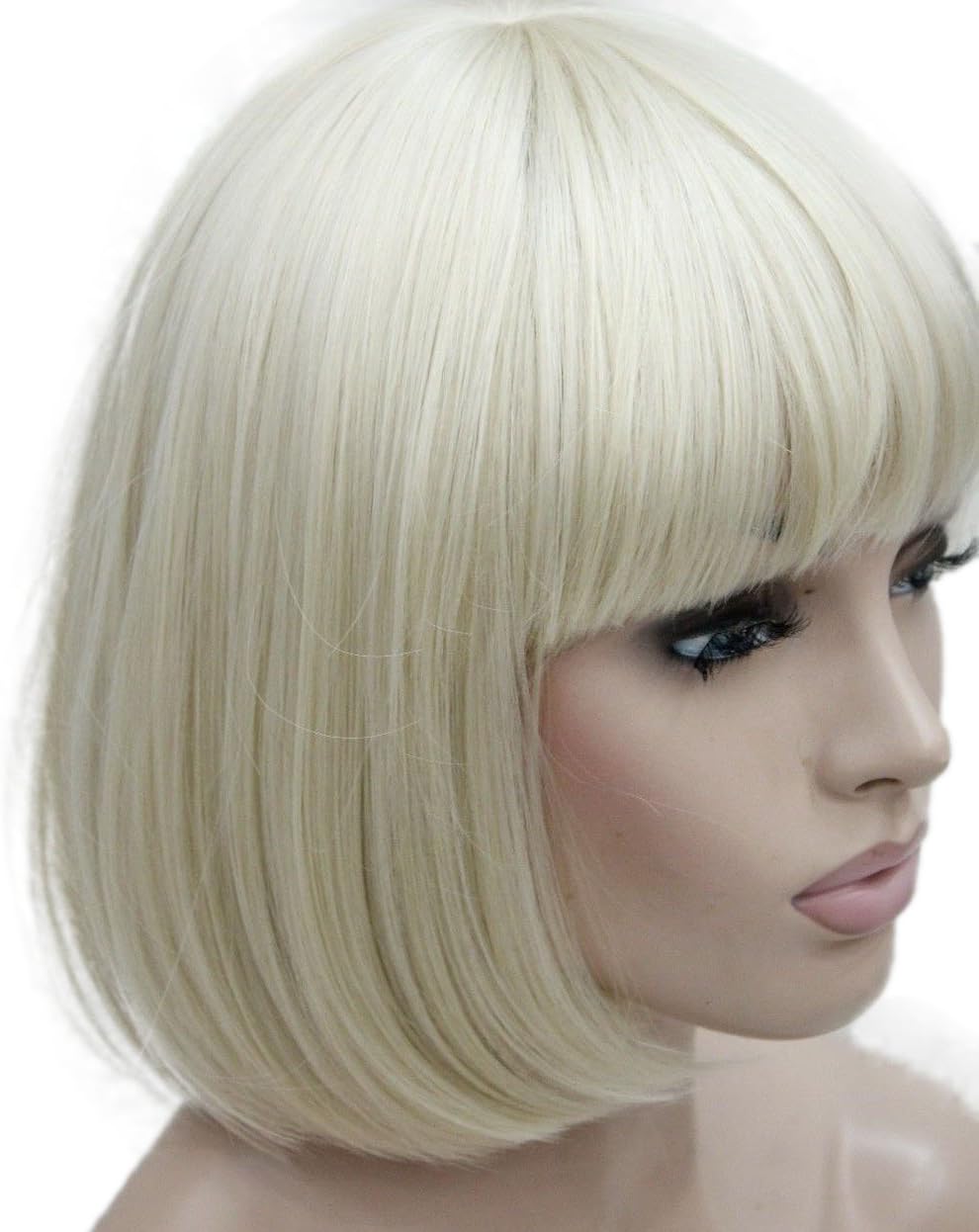 Lydell 8" Straight Short Bob Hair Flat Bangs Cute Central Dot Skin Top Heat Resistant Synthetic Wigs Pale Blonde - Image 3