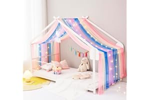 Mengersi Bed Canopy House Canopy Bed Curtains with Lights for Girls Boys,Voile Sheer Window Scarf,Fit for House Metal Floor T