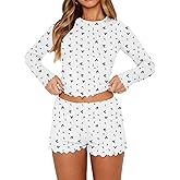 Lacozy Cute Pajama Sets for Women 2 Piece Floral Print Fall Pj Set Woman Long Sleeve Crop Top and Short Y2K Sleep Set
