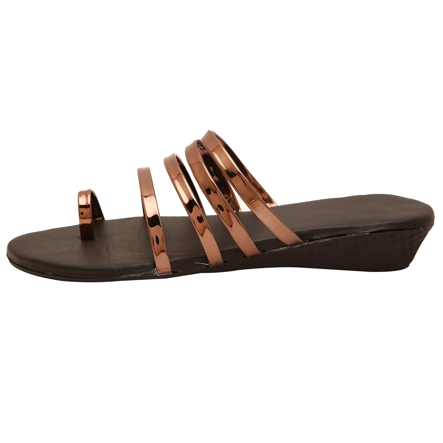 rgk's women & girls designer flat black golden/silver multi strap sandals