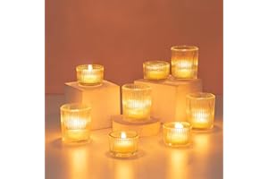 Hewory Glass Tealight Candle Holder: 8 Pcs Tea Lights Candle Holder Clear Votive Candle Holders for Table Centerpiece, Tea Light Holders Glass Candle Holder for Wedding Party Living Room Home Decor