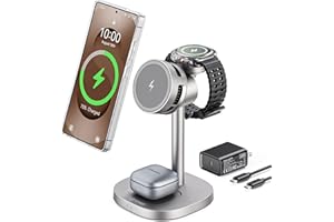 Augnner Magnetic Wireless Charger for Samsung, Qi2 Certified Fast 15W 3 in 1 Charging Station with TEC Active Cooling Compati