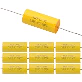 Cermant 10Pcs 3.3uF 250V Axial Polypropylene Film Capacitor | CBB20 MKP Non-Polarity, Audio Speaker Frequency Divider, Amplifier, Car, Yellow