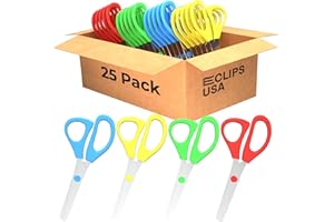 E-CLIPS USA Kid Scissors, Safety Scissors, Blunt Tip Scissors For Kids (25 Pack), Kids Scissors Bulk, Toddler Scissors For Kids, Assorted Colors, School Supplies, Art Supplies (Blunt Tip, 25)