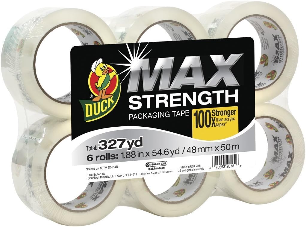 Bulk Packaging Tape, Max Strength, 1.88in x 54.6yd: Duck Brand 241513 (84 Packing Tape Rolls)