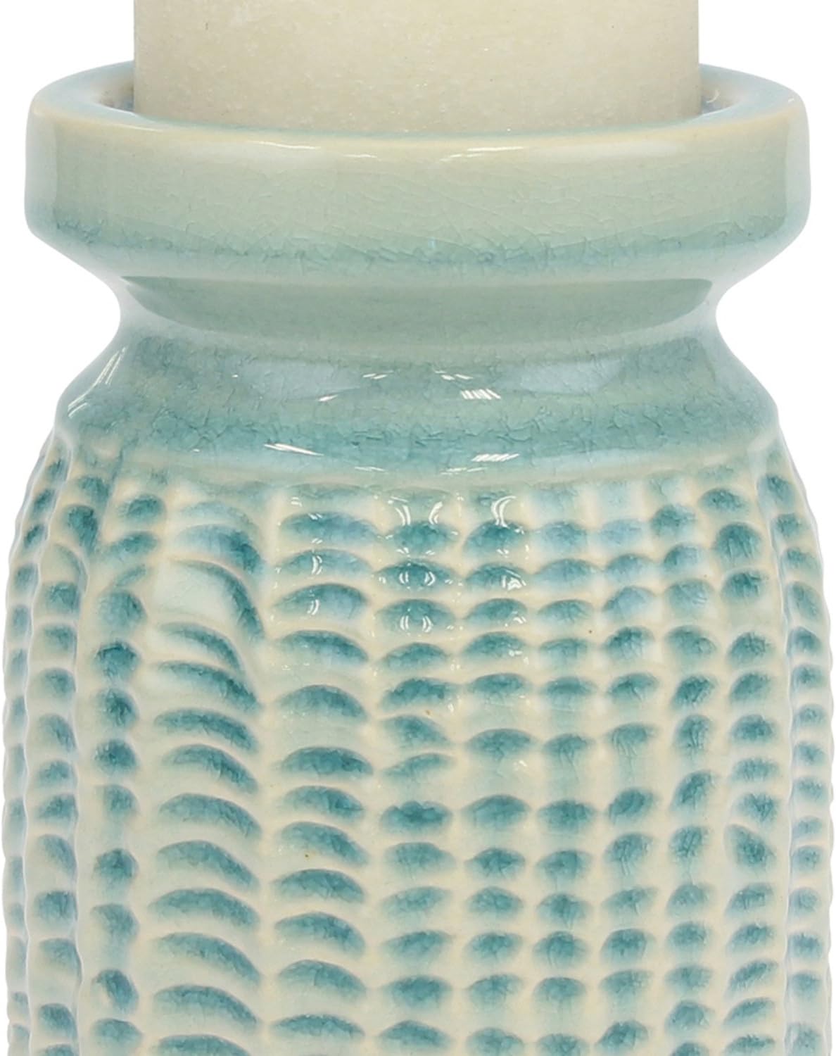 Stonebriar Decorative Textured Pale Ocean Ceramic Pillar Candle Holder, Coastal Home Decor Accents, Beach Inspired Design for the Living Room, Bathroom, or Bedroom of your Seaside Cottage Decor: Home & Kitchen