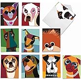 The Best Card Company - 10 Blank Dog Cards Assorted (4 x 5.12 Inch) - Adorable Boxed Animal Note Cards for All Occasions - Cubic Canines M6632OCB