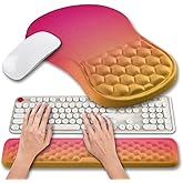Hokafenle 2 in 1 Ergonomic Mouse Pad Wrist Support & Wrist Rest for Computer Keyboard Set, with Relieve Carpal Tunnel Pain Massage Bulge and Full Memory Gel Design (2In1 Set, Sunset Glow)