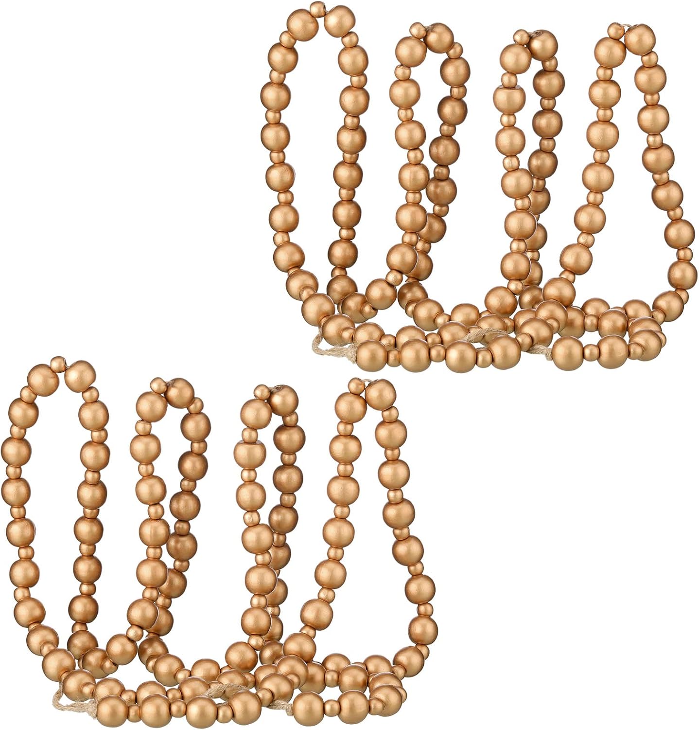 Wreaths, Garlands & Swags - 2 Pcs/ 14.4 Feet Christmas Wooden Beads Garland Xmas Wooden Tree Beads Rustic Round Craft Decorative Christmas Tree Farmhouse Decor Boho Vintage Garland for Christmas Decoration Supplies (Gold)