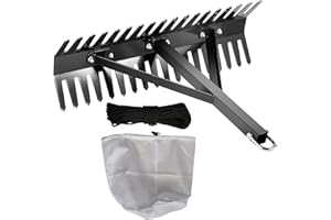 shengyi Pond Rake,Weed Removal Tool，Steel Blades 16-32 inch Aquatic Weed Rake, Double Sided Lake Weed Cutter, Clean Aquatic Weeds Muck Silt Lake Rakes, Lake Weed Rake with 66ft Rope (32 inch)