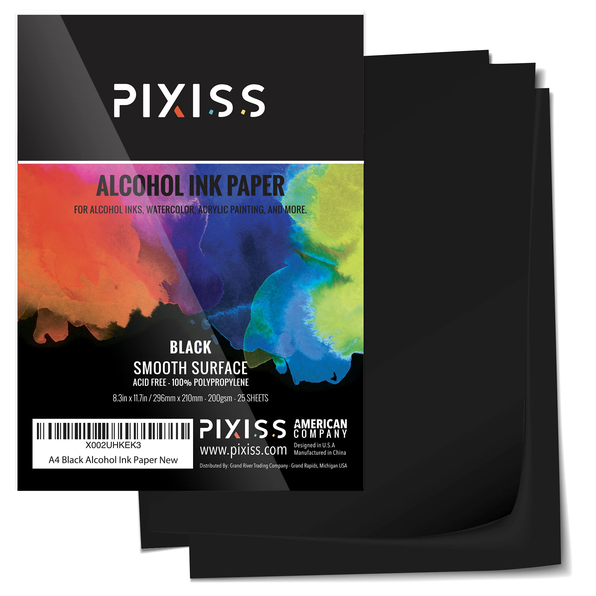 Black Alcohol Ink Paper - 25 Sheets Pixiss Heavy Weight Art Paper for Alcohol Ink & Watercolor - Extra Smooth Synthetic Paper A4 8x12 inches, 300gsm
