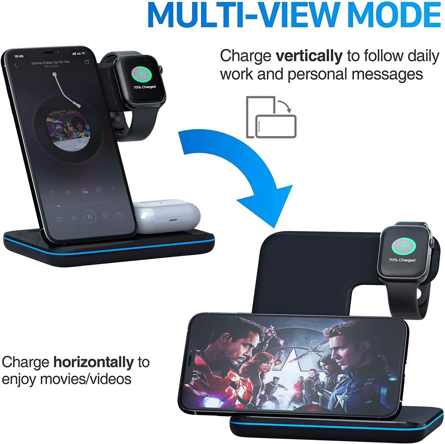 Wireless Charging Station, 3 in 1 Qi Charger for Apple Watch 1/2/3/4/5/SE/6 Airpods 2/pro Wireless Charger for iPhone 12/11/11 Pro/11 Pro Max/XS Max/XS XR Plus Samsung S10 S9 S8 S7: Electronics