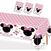 Nyhpar 3 Packs Pink Mouse Tablecloth, Pink Polka Dot Table Cloths Disposable Plastic Cartoon Table Covers for Girls 1st 2nd 3rd Party Decorations Supplies, 86.6 x 51.2in