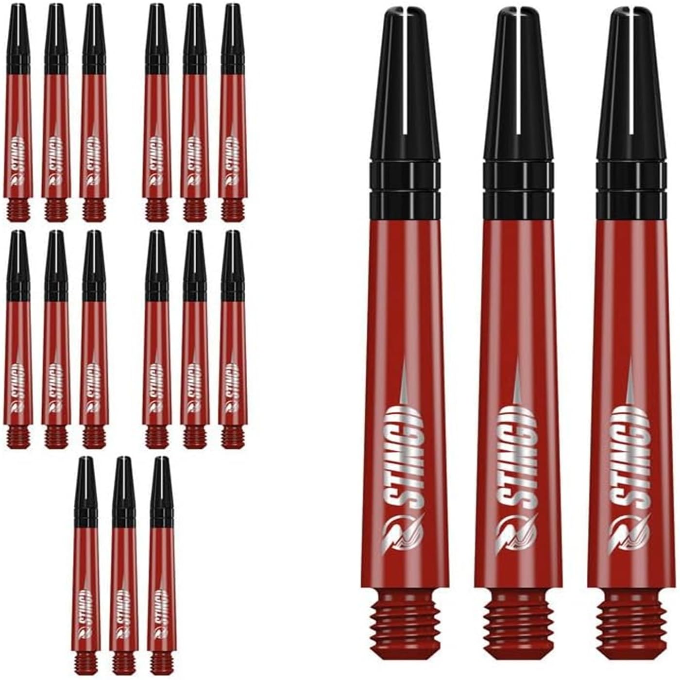 RUTHLESS Sting | Polycarbonate Dart Shafts Solid Red with Black Aluminium Top, Tweenie Plus 44mm, 5 Sets of 3 Stems (5XS1765)
