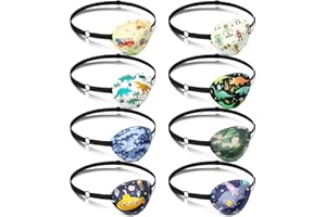 Eurzom 8 Pcs Eye Patches for Kids Adjustable Single Eyepatch Reusable Cute Girls Boys Patch with Elastic Strap for Left or Right Eye Patch, Various Patterns(Cool Style)