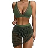 SUUKSESS Womens Swim Skirt High Waisted Bikini Sets Sexy Mesh Tummy Control Swimsuit