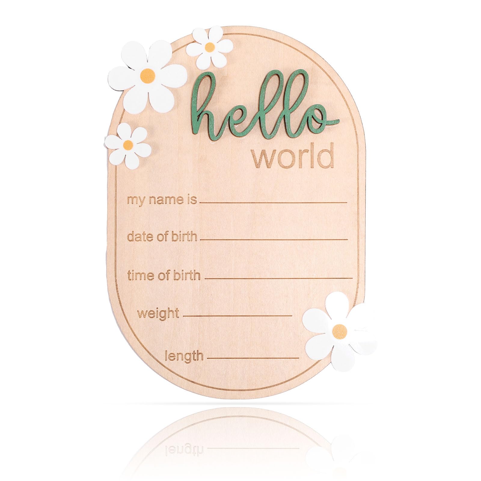 Photo 1 of Baby Announcement Sign, Wooden Hello World Newborn Welcome Sign Personalized Birth Announcement Board for Baby Name Gender Neutral Nursery & Hospital Photo Props Keepsake Gift (Green Letter)
