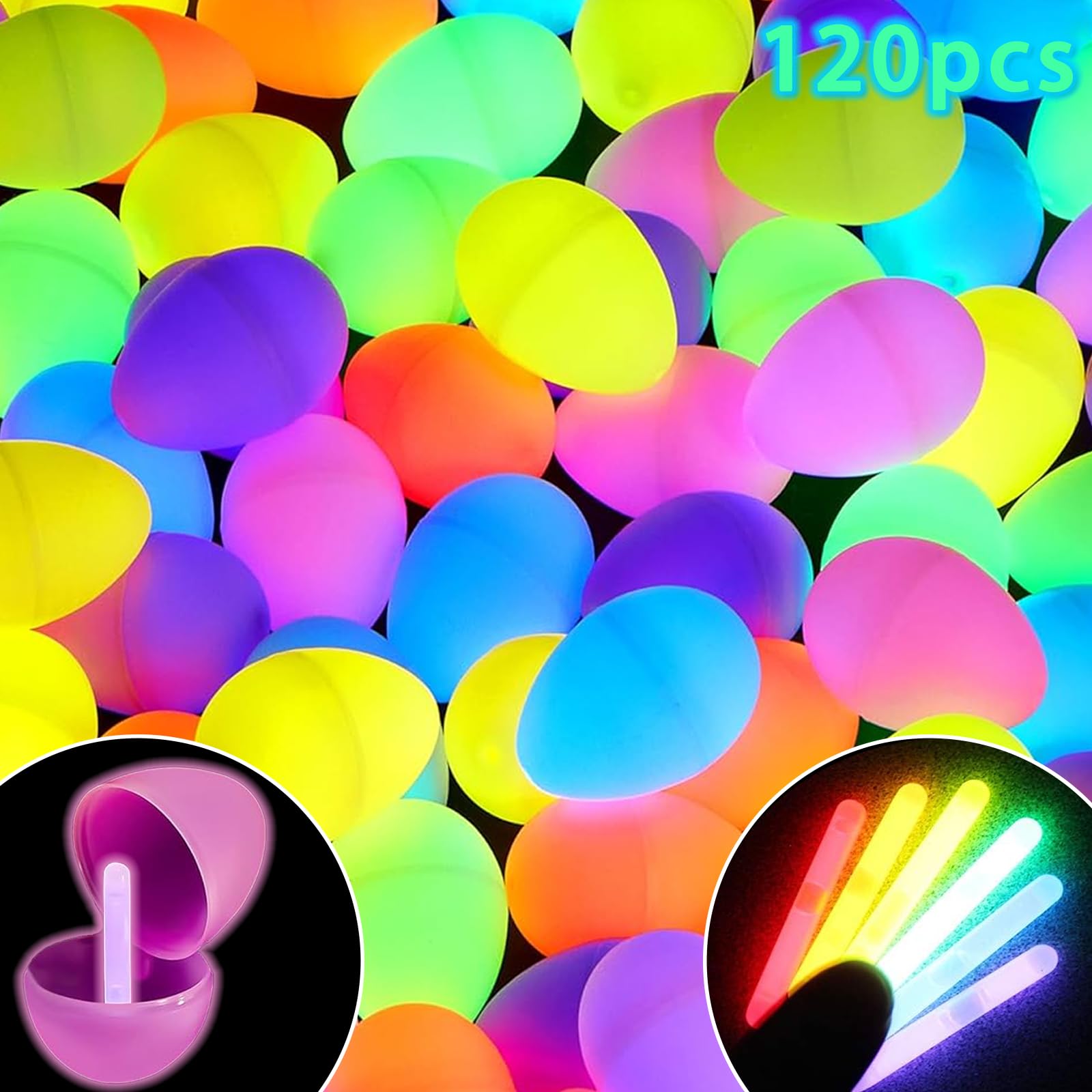 rosulasi 120 Pcs Glow in The Dark Easter Eggs with 120 Mini Glow Sticks - Easter Theme Decorations Supplies