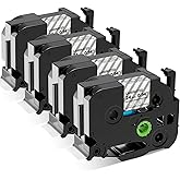 TZ White on Clear Label Tape 1" Replace for Brother P Touch TZe TZ Tape 24mm 0.94 Laminated Clear TZe-155 TZe155 Compatible with Ptouch PTD600 PT-D610BT PT-P710BT Label Maker, 4-Pack White on Clear