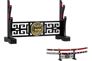 Logest Sword Stand - 4 Tier Options Available - Crafted Using Wood Katana Holder - Furnished in Black With a Gold Lion’s Head - Desirable Sword Display Gift Option - Sword Holder Katana Stand (2-Tier)