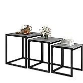 HAHRIR Nesting Tables Set of 3 Side Tables, Coffee Table, Stacking End Table with Metal Frame，Grey