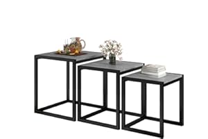 HAHRIR Nesting Tables Set of 3 Side Tables, Coffee Table, Stacking End Table with Metal Frame，Grey