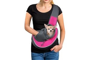 YUDODO Pet Dog Sling Carrier Mesh Hand Free Adjustable Dog Satchel Carrier Bag Papoose Crossbody for Small Medium Dog Cat Rabbit (M(up to 10 lbs), Pink)