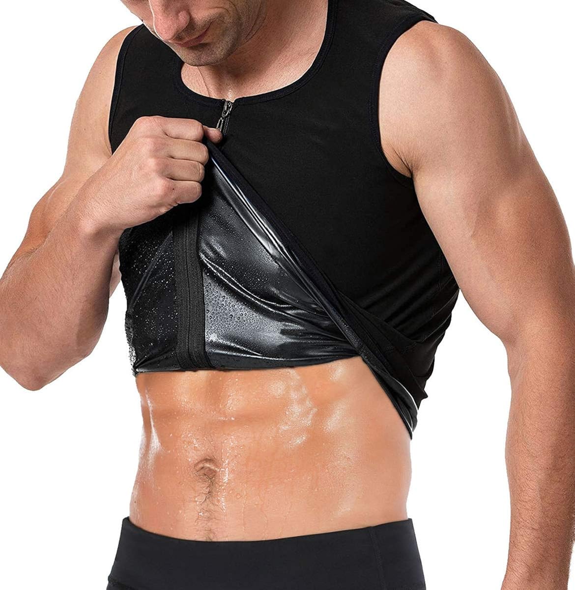 FLORATA Men Waist Trainer Vest Hot Sweat Sauna Suit Corset Body Shaper Zipper Tank Top Workout Shirt : Clothing