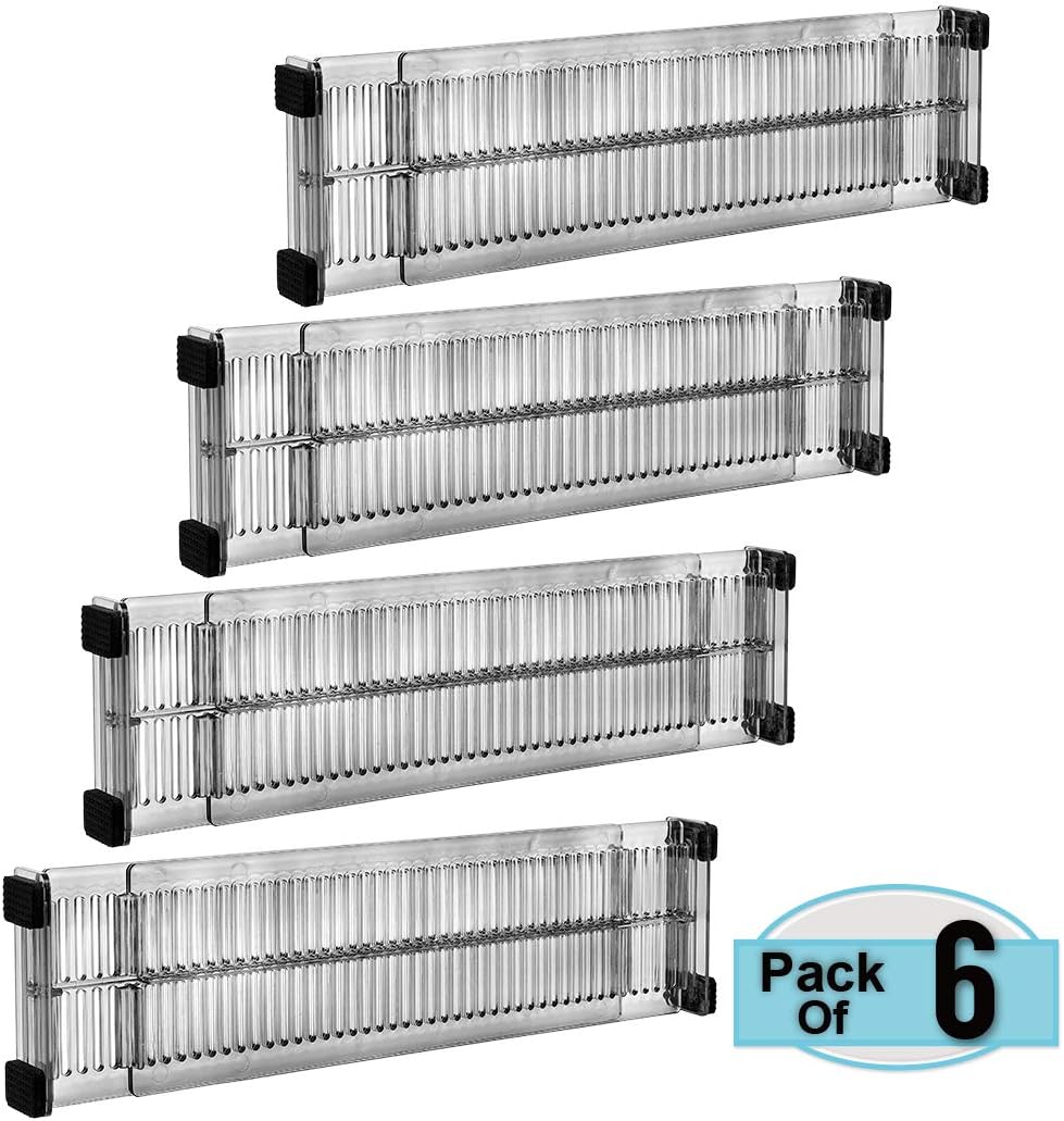 Clothes Drawer Dividers Organizer - Free Combination Adjustable Separator 3" High Expandable from 10.8"-20" - for Kitchen Dresser Underwear,Closet,Baby Drawer, Bathroom (6 Pack)