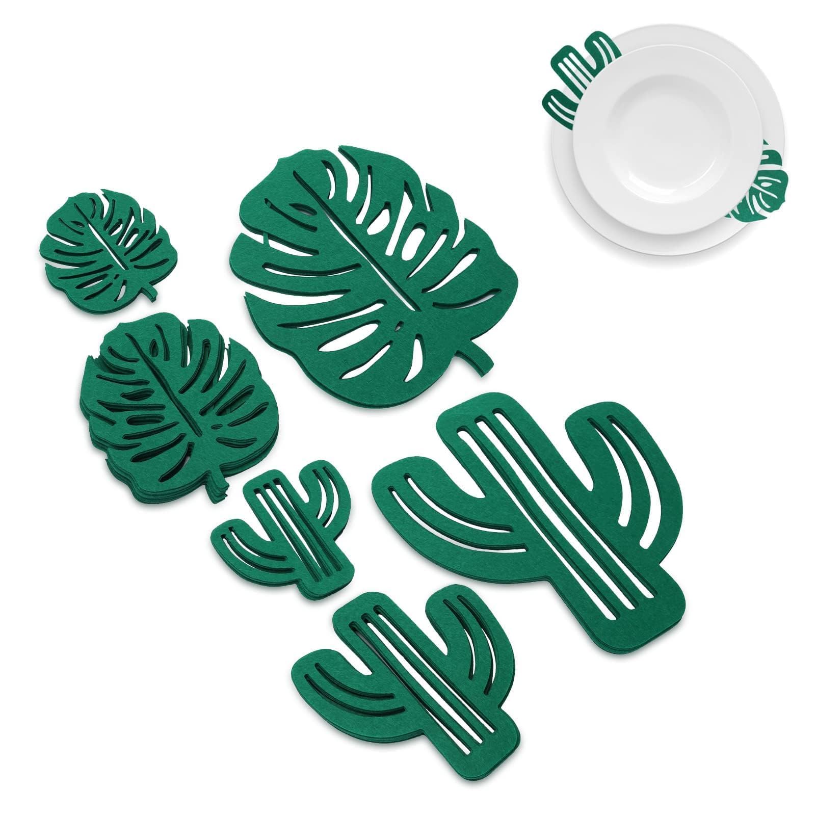 HERCHR Pot and Pan Protectors, 48Pcs Felt Pot Dividers, Non Slip Pan Separators, Cactus & Leaf Shapes, Green