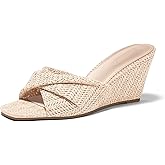 Coutgo Womens Wedge Sandals Espadrilles Square Open Toe Slip On High Heels Slides Summer Beach Shoes
