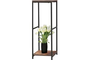 C CASIMR CASIMR Plant Stand for Indoor, Tall Metal Shelf with Square Wooden Board, 2 Tier Display Rack for Multiple Plants, 32 Inch Tiered Flower Pot Holder for Corner Living Room Balcony Garden Patio