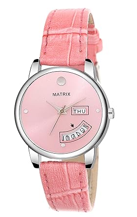 Analog Pink Dial Day and Date Display Wrist Watch for Woen/Girls(WN-DD-3)