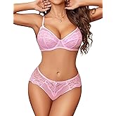 Avidlove Womens Lingerie Sexy Floral Lace Bra and Panty Sets 2 Piece Mini Babydoll