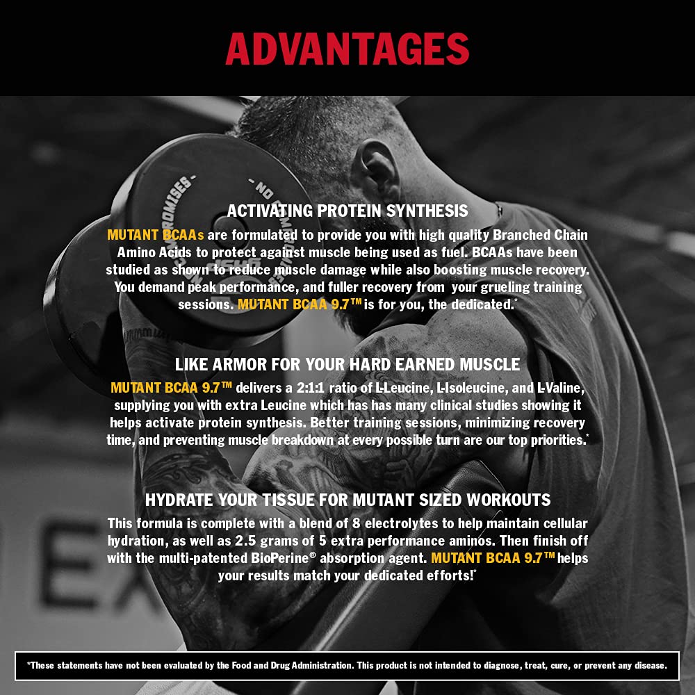 Mutant BCAA 9.7 Supplement BCAA Powder with Micronized Amino Energy Support Stack, 348g - Tropical Mango