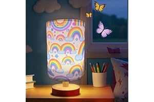 Rainbow Lamp,Rainbow Lamps for Girls Bedroom,3 Level Dimmable Wood Nightstand Desk Base Flaxen Fabric Shade for Bedroom Livin
