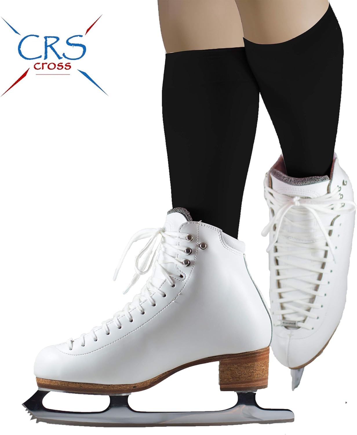 CRS Cross Figure Skating Socks (2 Pair) Knee High Tights for Ice Skates, Footed Skate Socks, Dance Tights (Biellmann Black): Clothing