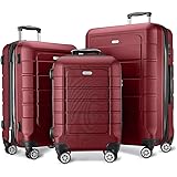 SHOWKOO Luggage Sets Expandable PC+ABS Durable Suitcase Double Wheels TSA Lock 3pcs Red Wine
