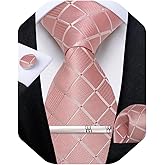 DiBanGu Silk Ties for Men Formal Plaid Check Necktie and Pocket Square Cufflinks Tie Clip Set Wedding Necktie with Gift Box