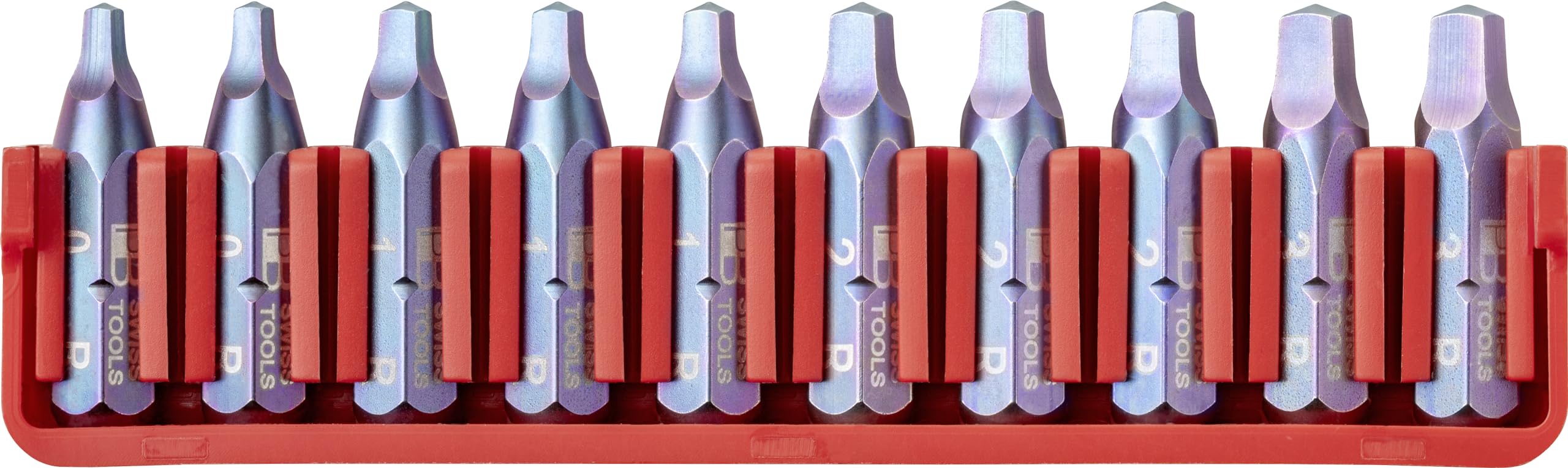 Photo 1 of PB Swiss Tools Robertson Bit Block PB C6.708 CN | 100% Swiss Made | 10-Piece Bit Set with 10 Square C6 1/4" PrecisionBits, Size 0-3